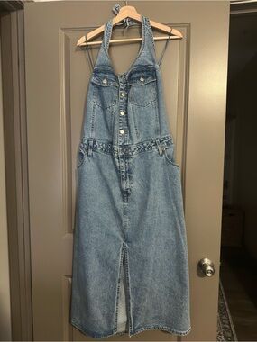 Universal Thread Light Blue Denim Backless Halter Midi Dress